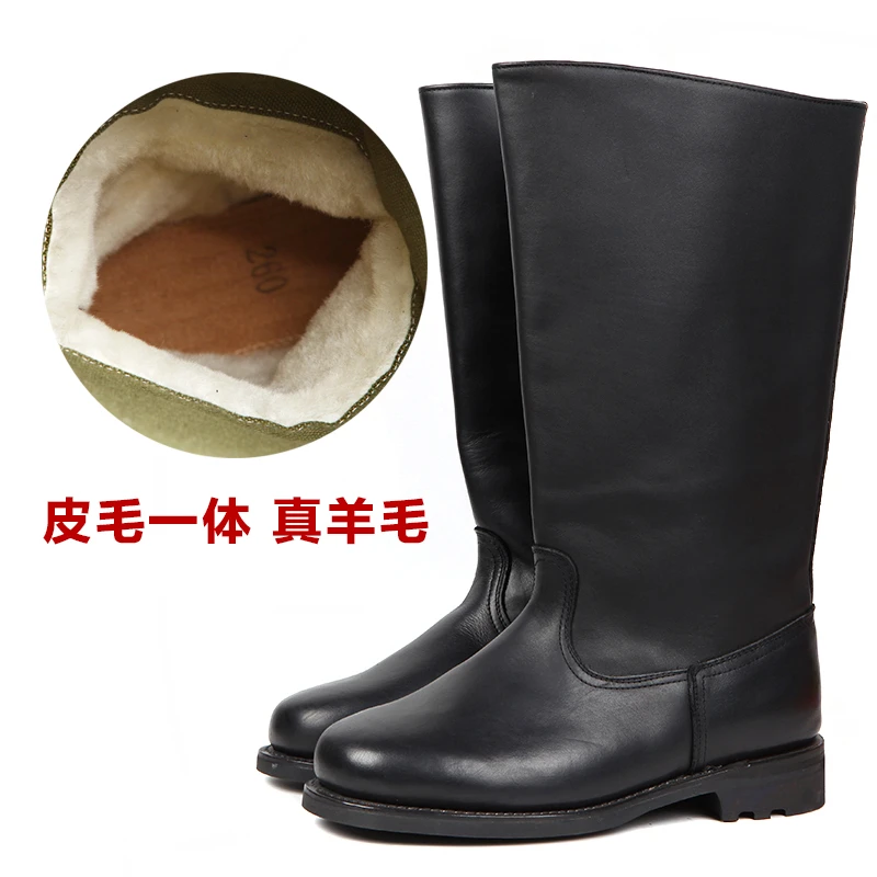3516厂全牛皮冬季羊毛高筒皮靴保暖真皮坦克靴仪仗队靴防风骑马靴