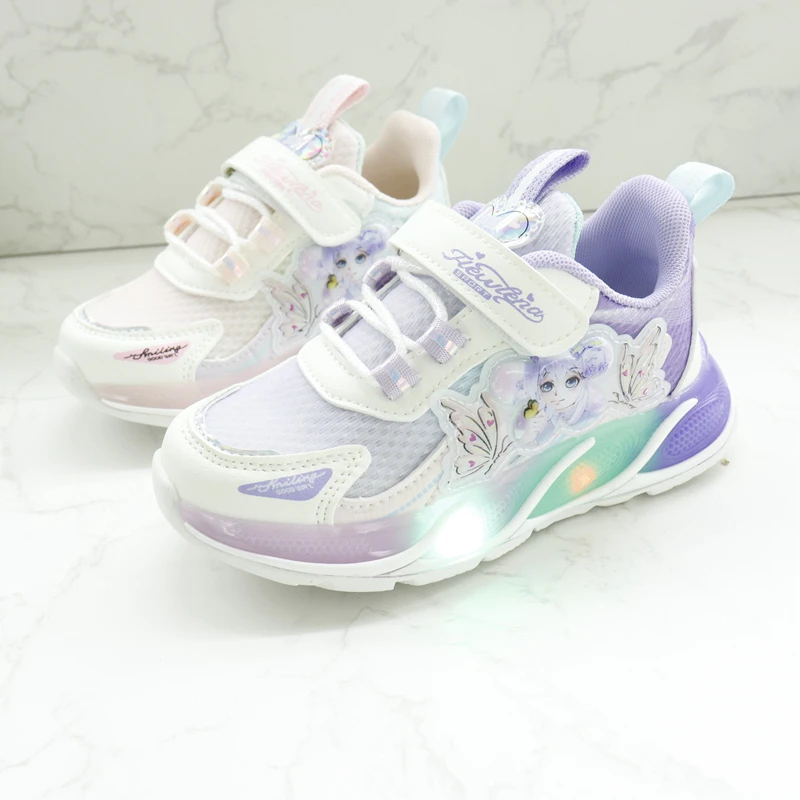 品牌童鞋爱莎公主鞋春秋新款女童运动鞋儿童网面鞋子小女孩带灯鞋