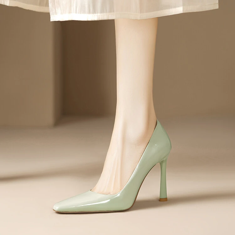 里外全皮10厘米超高跟鞋细跟秋季时尚气质小方头浅口单鞋女款早春