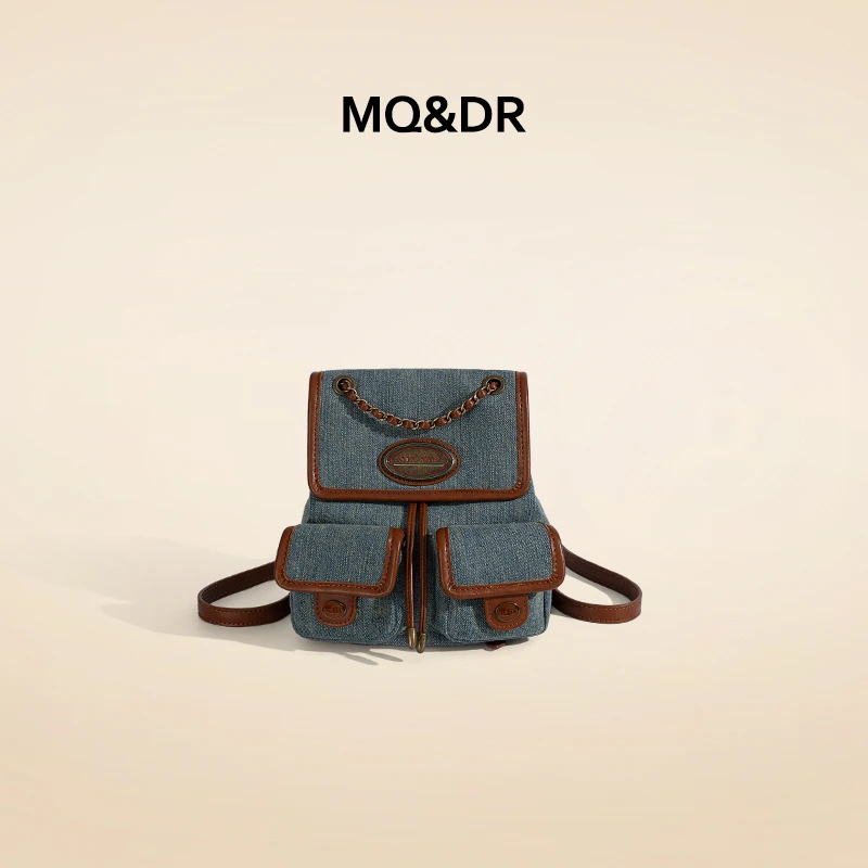 MQ&DR【尤克里里】小众原创设计牛仔双肩包复古手提单肩包