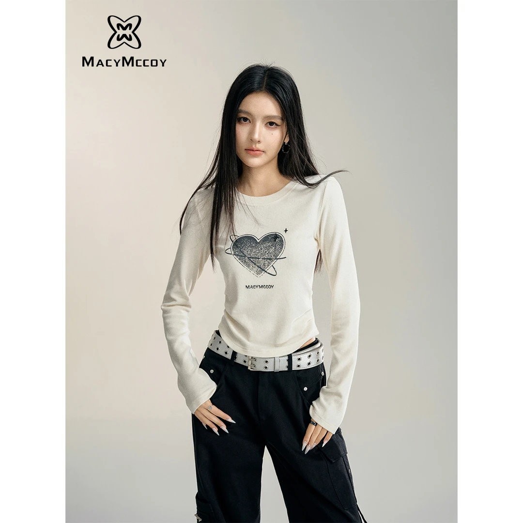 【毛毛专属】MacyMccoy爱心长袖T恤女秋季基础款显瘦百搭上衣