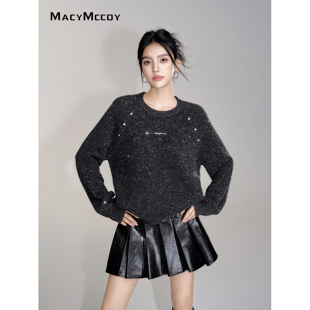 MacyMccoyblingbling亮片毛衣女冬季设计感慵懒休闲上衣含绵羊毛