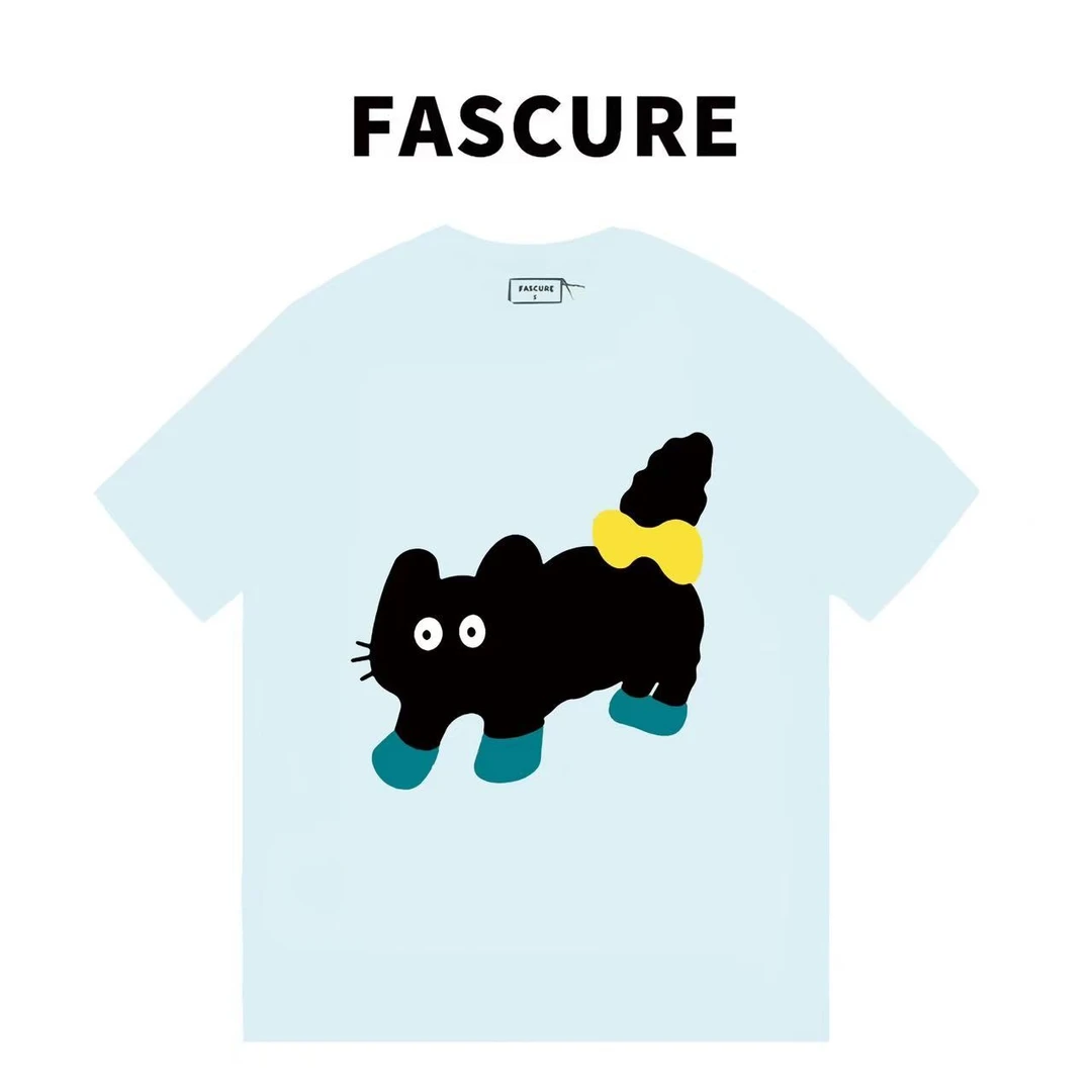 【FASCURE】趣味黑猫 高定短袖系列 260G纯棉宽松圆领短袖