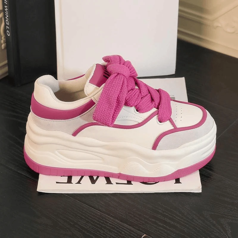 小白鞋女6cm厚底单里松糕鞋增高女鞋2024春秋季网红百搭小百鞋女