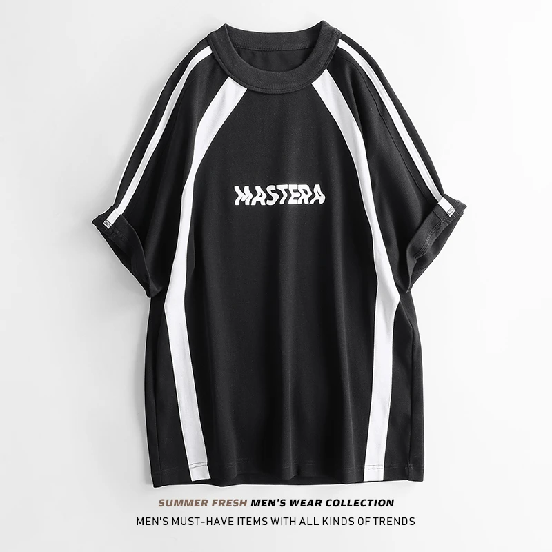 夏新款cleanfit小众拼接宽松短袖男短袖高街潮牌休闲圆领撞色T恤