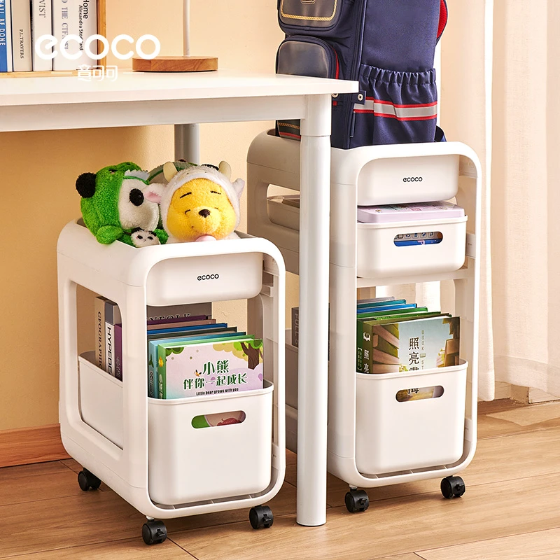 落地抽屉式书包置物架桌面多层收纳置物架学生儿童移动小推车书架