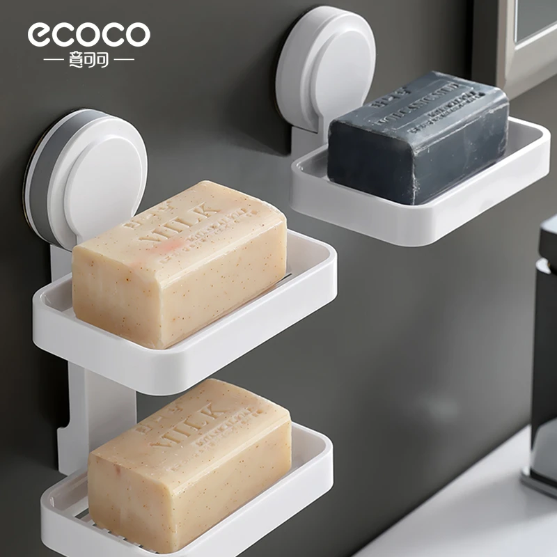 ecoco/意可可肥皂盒吸盘壁挂式家用免钉双层香皂盒创意沥水免打孔
