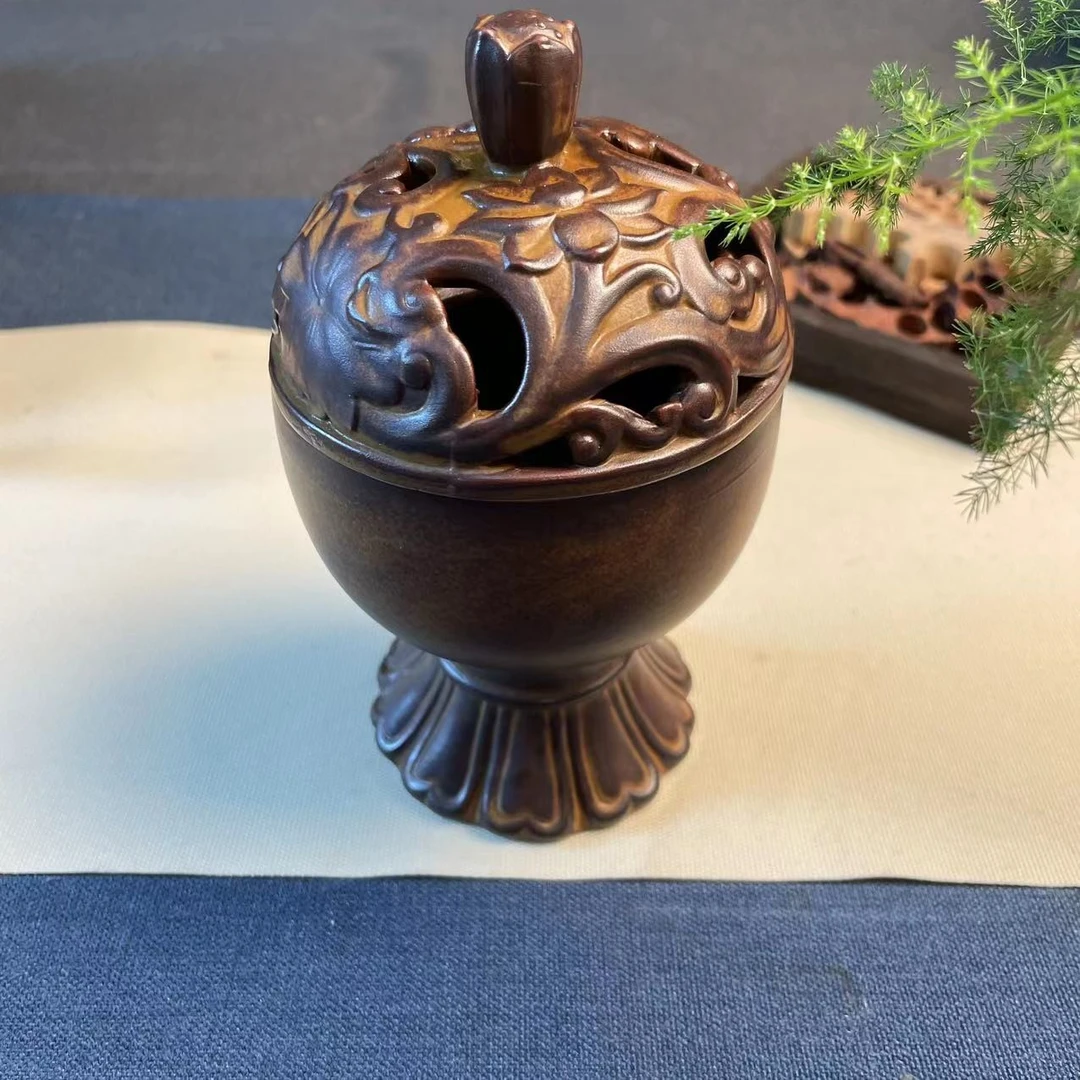 仿古荷韵炉镂空莲花博山炉造型陶瓷出烟意境好茶道摆件浮雕手工