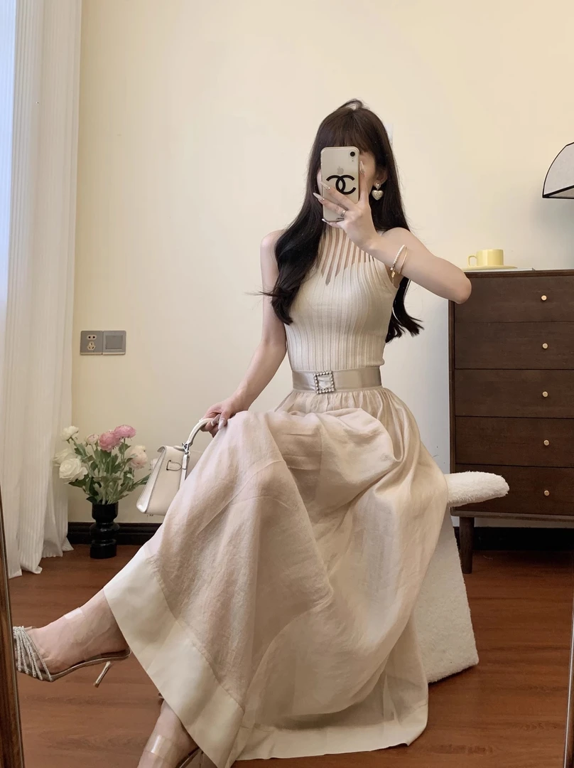 针织背心上衣女夏季盐系御姐轻熟套装温柔风a字半身裙长裙两件套