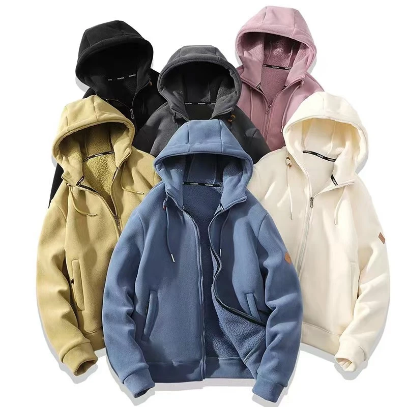 双面奥粒绒外套男女同款加绒加厚新款连帽卫衣开衫秋冬季抓衣