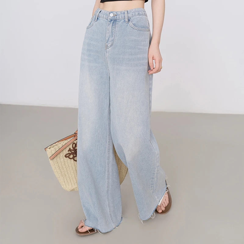 Molly Fu复古高腰阔腿牛仔裤女2024秋季新款直筒垂感拖地甩甩裤