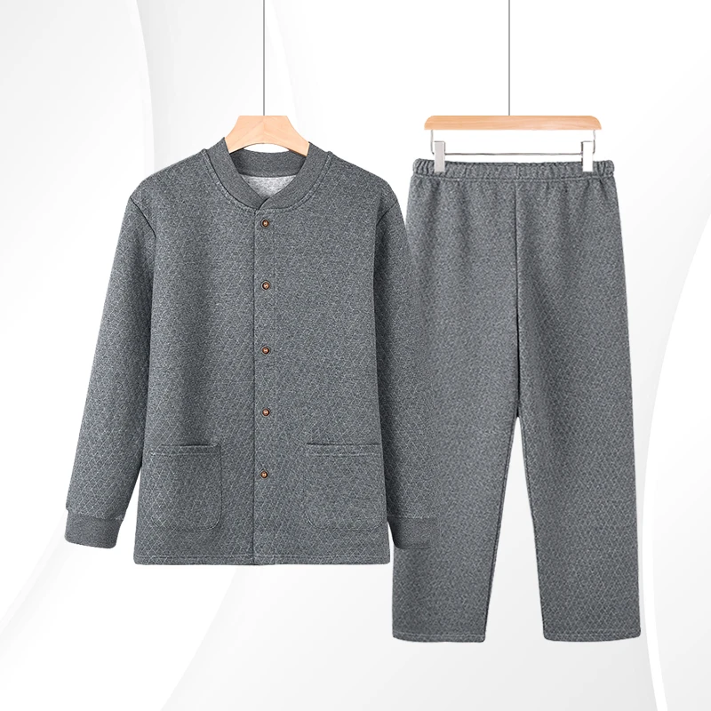 男中老年三层保暖夹棉开衫家居服睡衣内衣秋冬爸爸加厚宽松棉袄