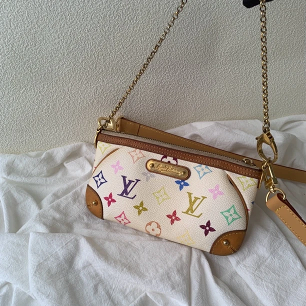 95新 LouisVuitton/路易威登 白三彩单肩腋下麻将