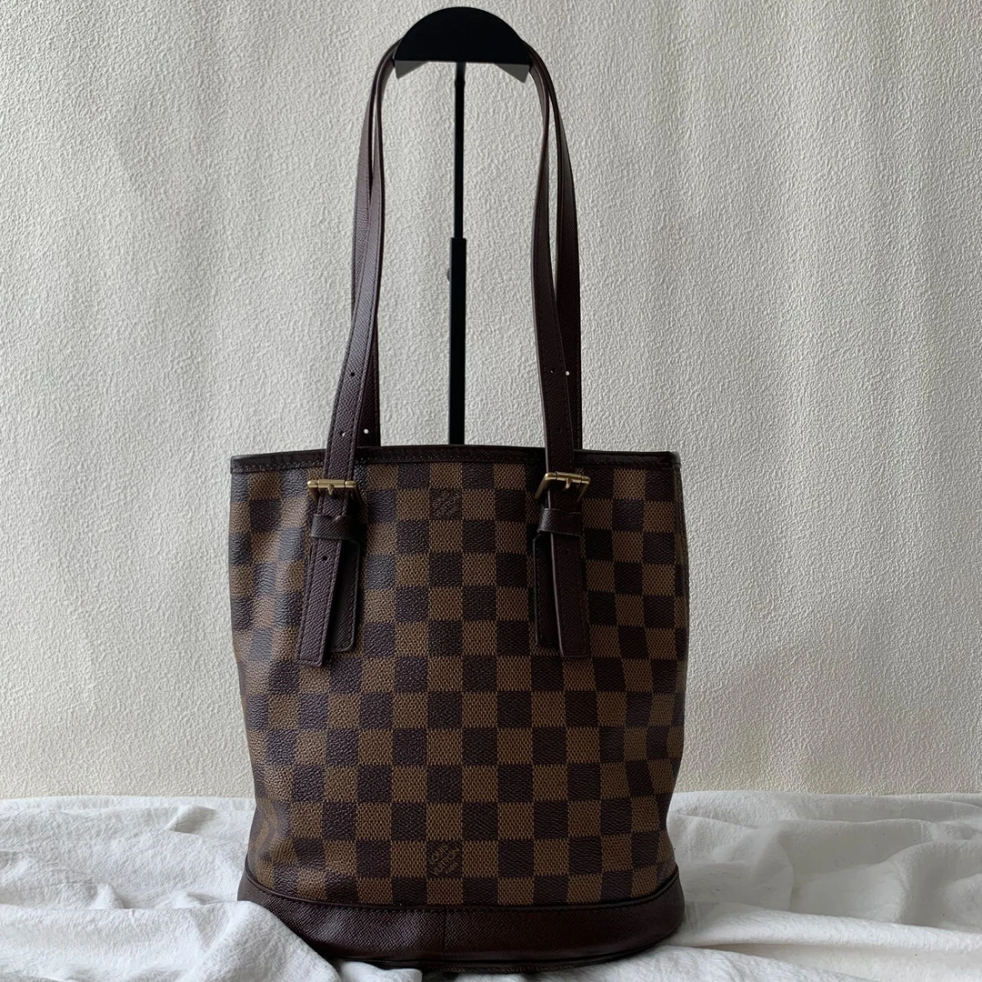 95新 LouisVuitton/路易威登 复古经典棕色棋盘格单肩手提水桶包
