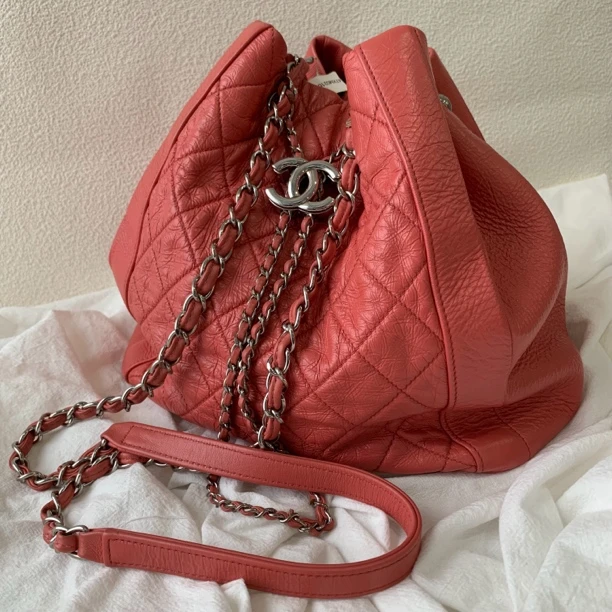 95新 Chanel/香奈儿 皮穿链抽绳水桶包