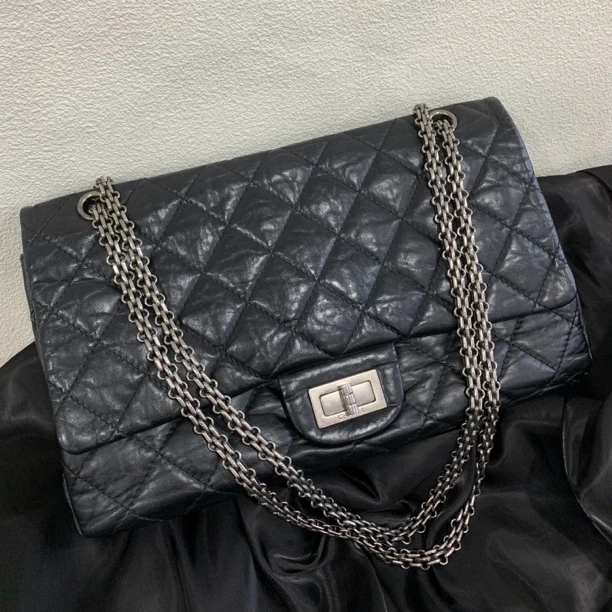 95新 Chanel/香奈儿 2.55CF黑银翻盖链条单肩包