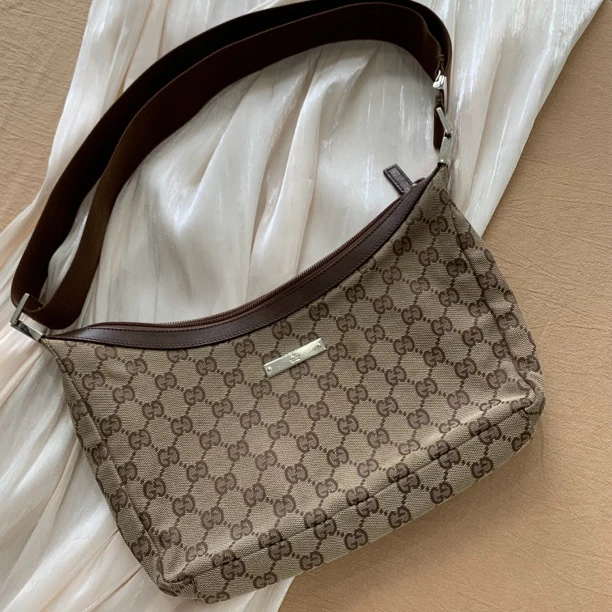 95新 GUCCI/古驰 经典棕色老花单肩斜挎包