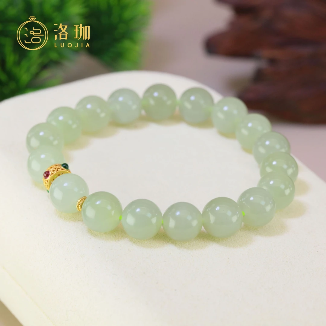 洛珈臻品青海/18k金和田玉晴水圆珠手串#PBXCC690020