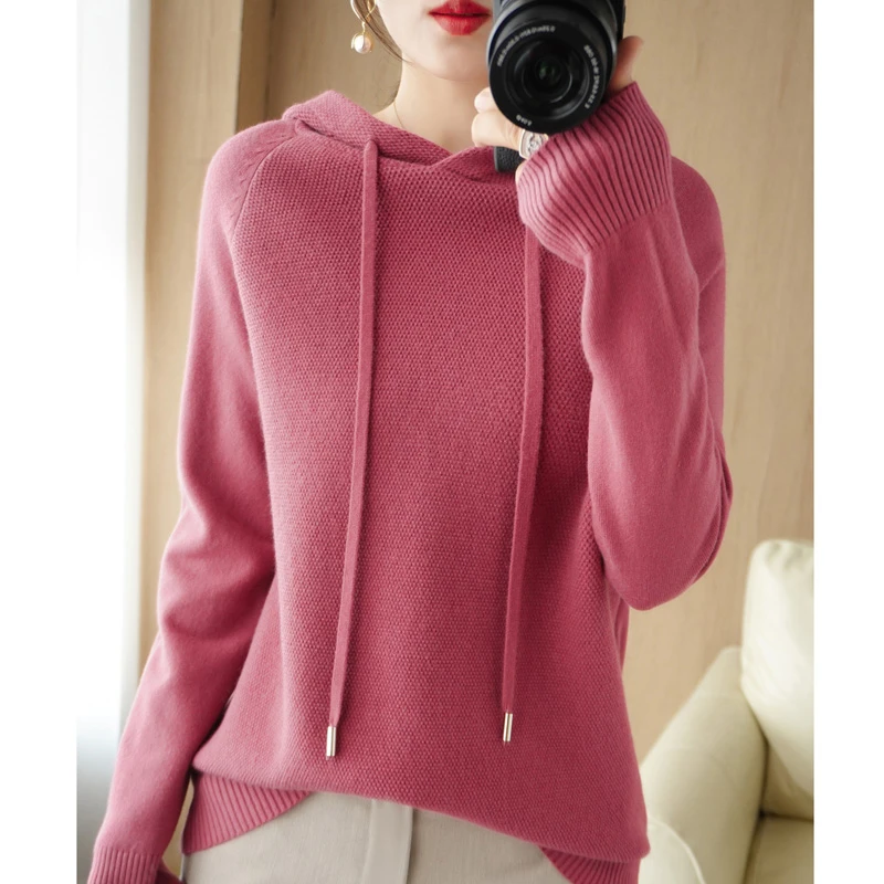 052 ★超柔软★秋冬上新 连帽套头卫衣网纹拼接针织衫打底毛衣帽衫