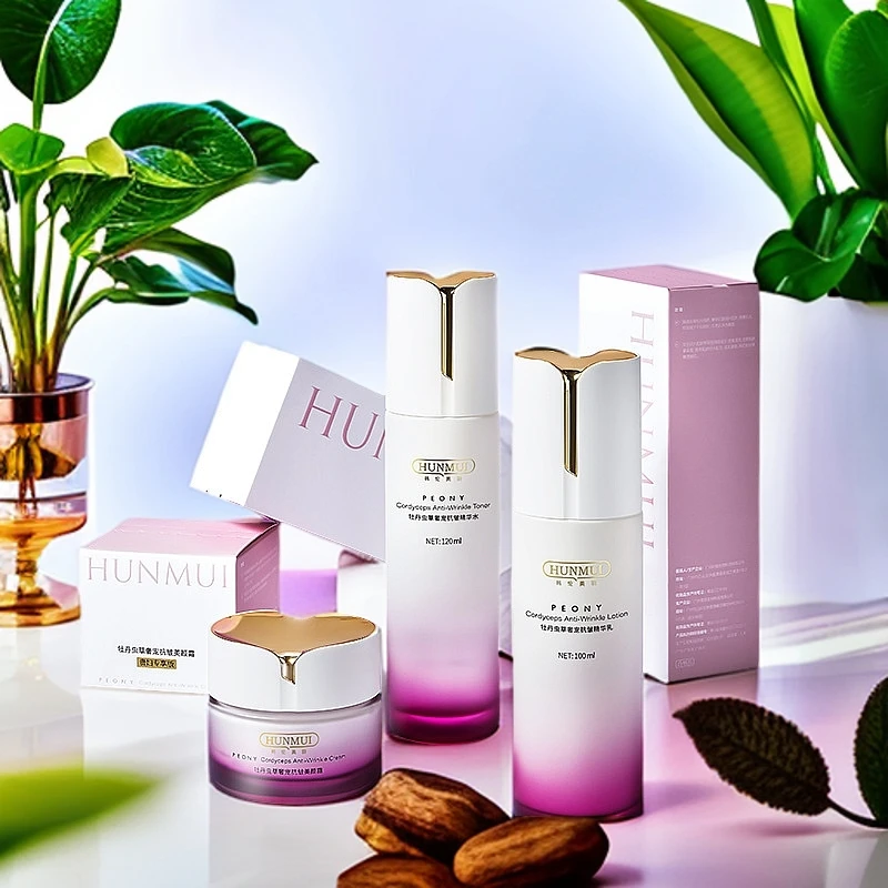 韩伦美羽牡丹虫草奢宠抗皱水乳霜组合提亮肤色补水保湿护肤品套盒