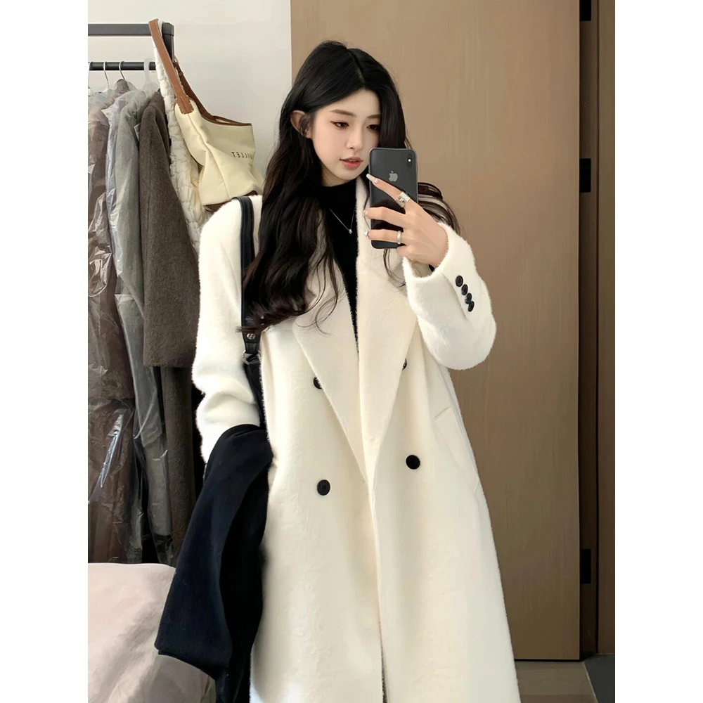 韩国毛绒绒加棉毛呢外套女小个子秋冬新款高级感韩系加厚呢子大衣