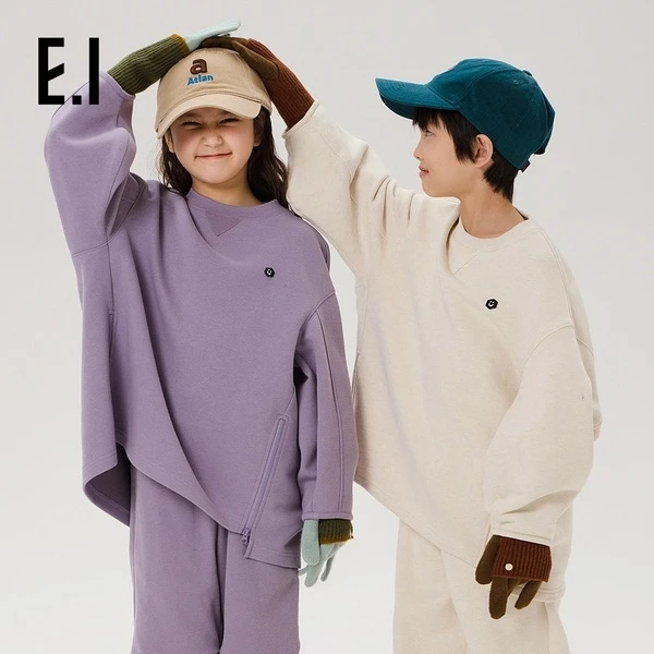E.I童装儿童套头卫衣男女童韩系宽松纯色慵懒风D8244655839A
