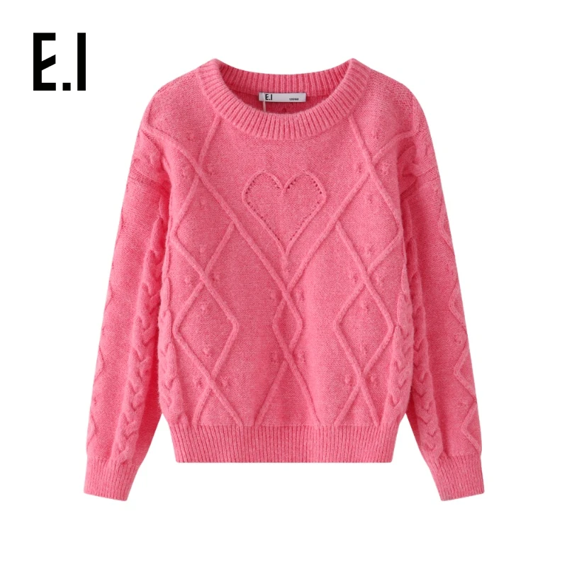E.I童装女童粉色毛衣冬装复古甜美保暖毛衫D8234656236