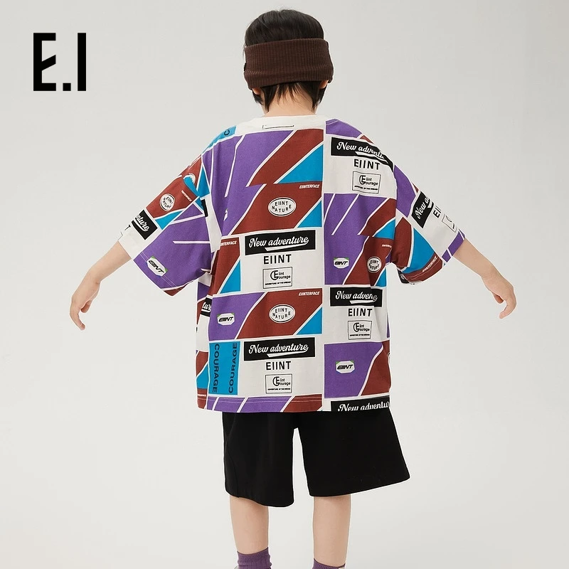 E.I童装男童短袖T恤夏装中大童复古港风满印D8242112140
