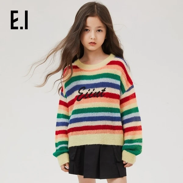 E.I童装女童彩虹条纹针织衫春装软糯亲子装D8241656834