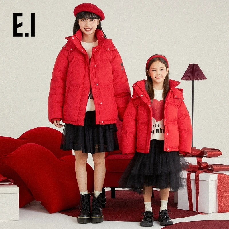 E.I童装男童女童加厚保暖羽绒服冬装连帽短款外套D8234650845