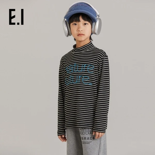 E.I童装条纹打底衫秋装中高领黑白撞色长袖T恤D8234109028