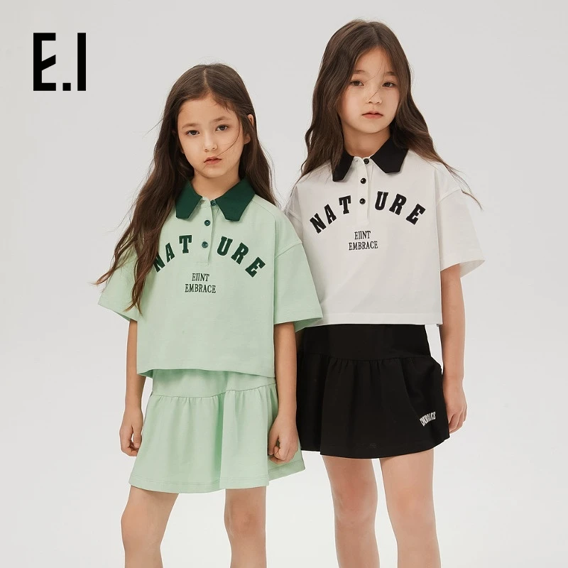 E.I童装女童短袖套装夏装宽松时尚POLO衫半身裙两件套D8242889954