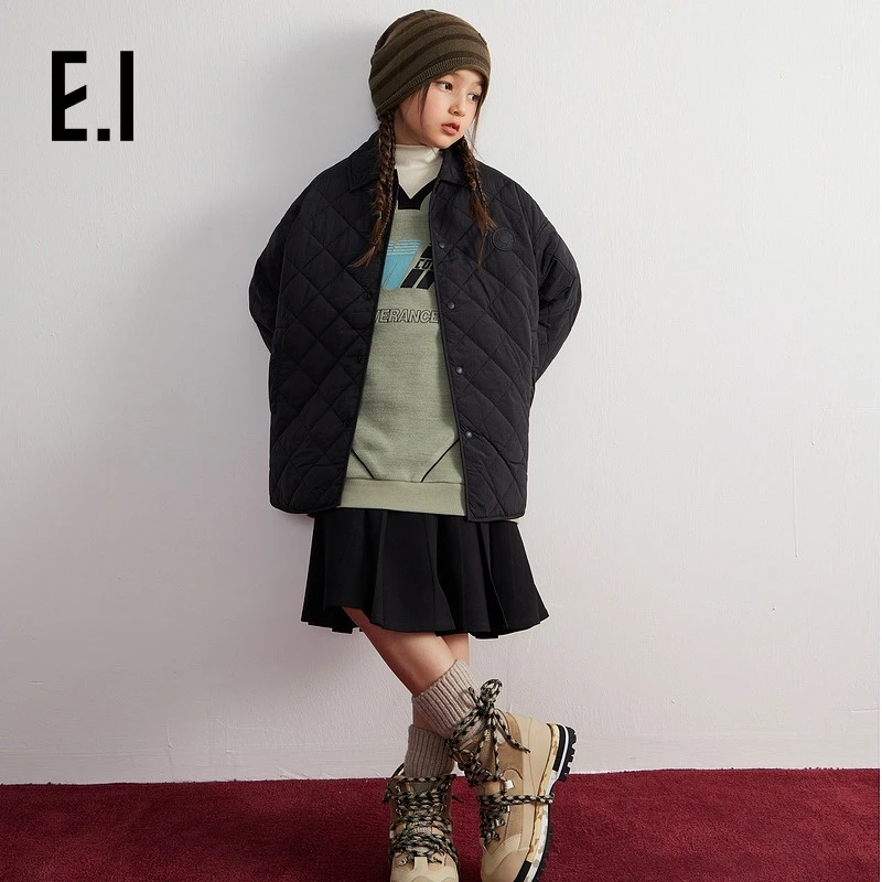 E.I童装儿童轻薄款棉服秋装新款男女童宽松菱格D8243102037