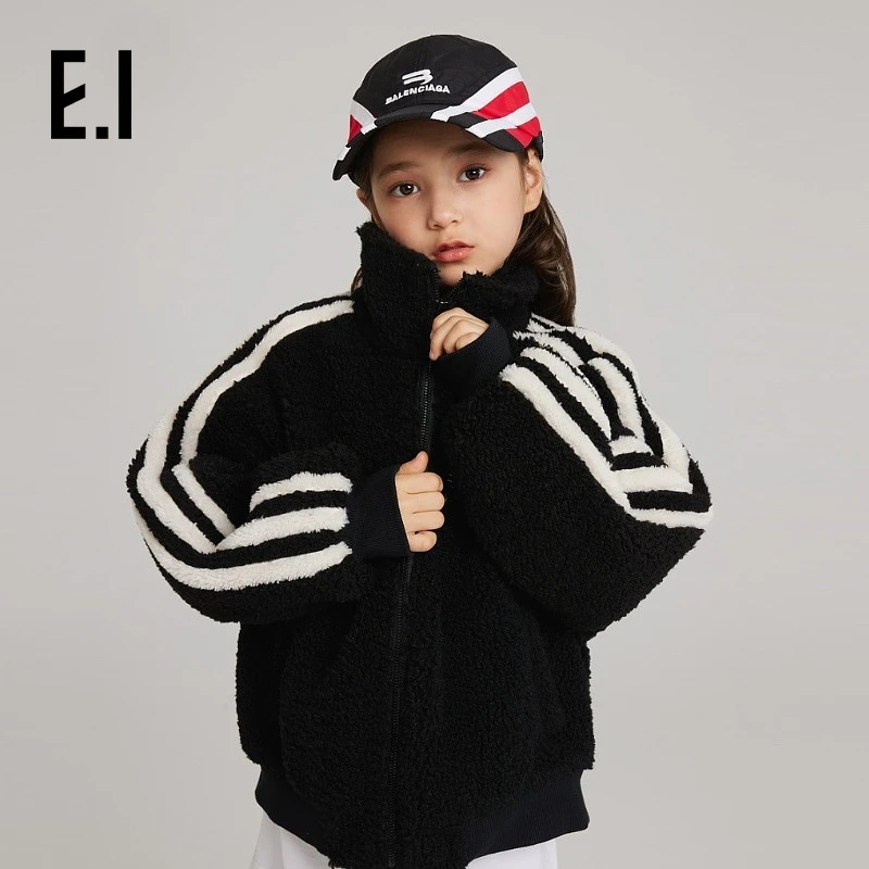E.I童装中大童仿羊羔毛外套男女童立领夹棉保暖棒球服D8234653872