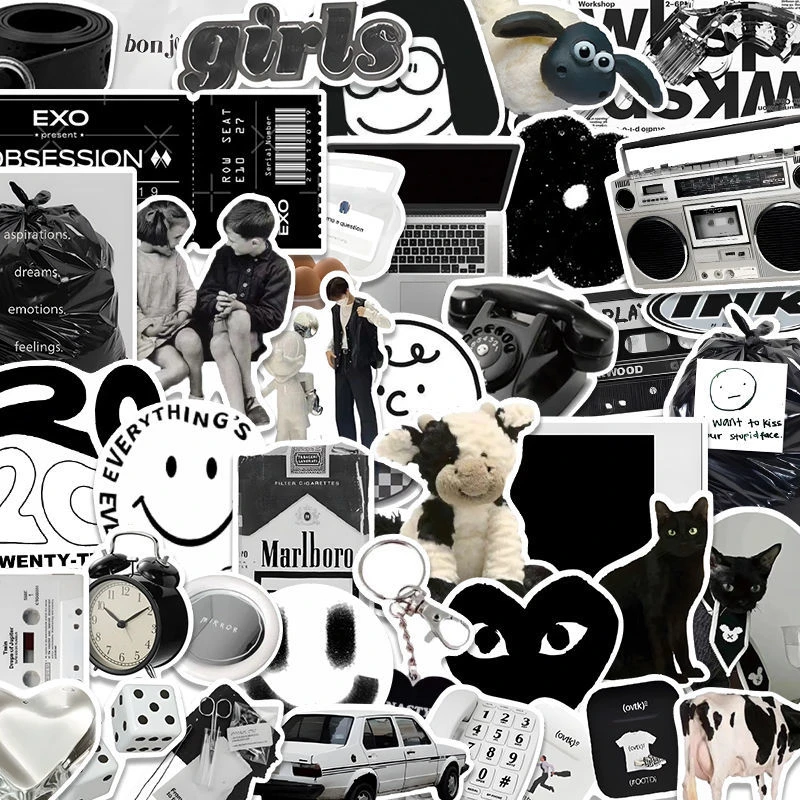 ins风黑白简约笔记本电脑贴纸手机水杯ipad吉他手账装饰贴画防水