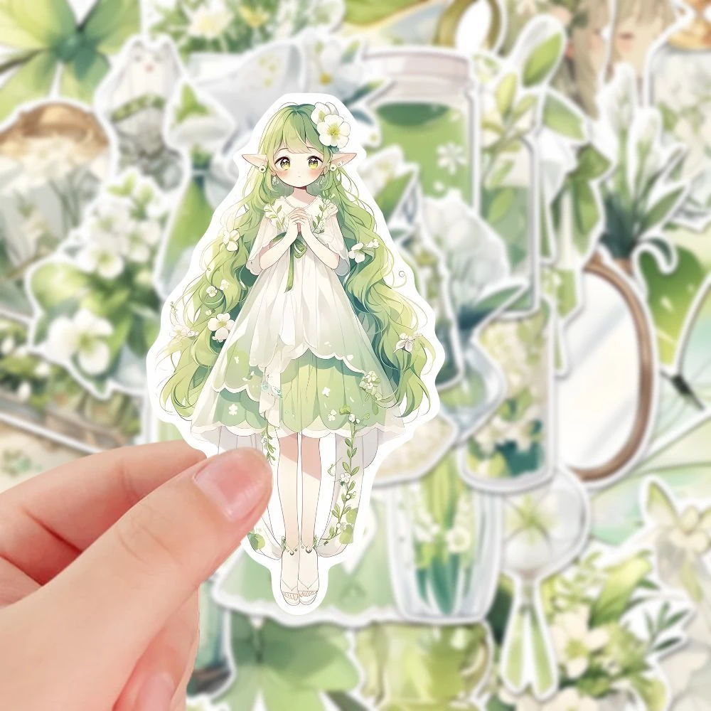 60张可爱绿色小精灵手账贴纸ins风少女心仙露花妖莉莉薇贴画防水