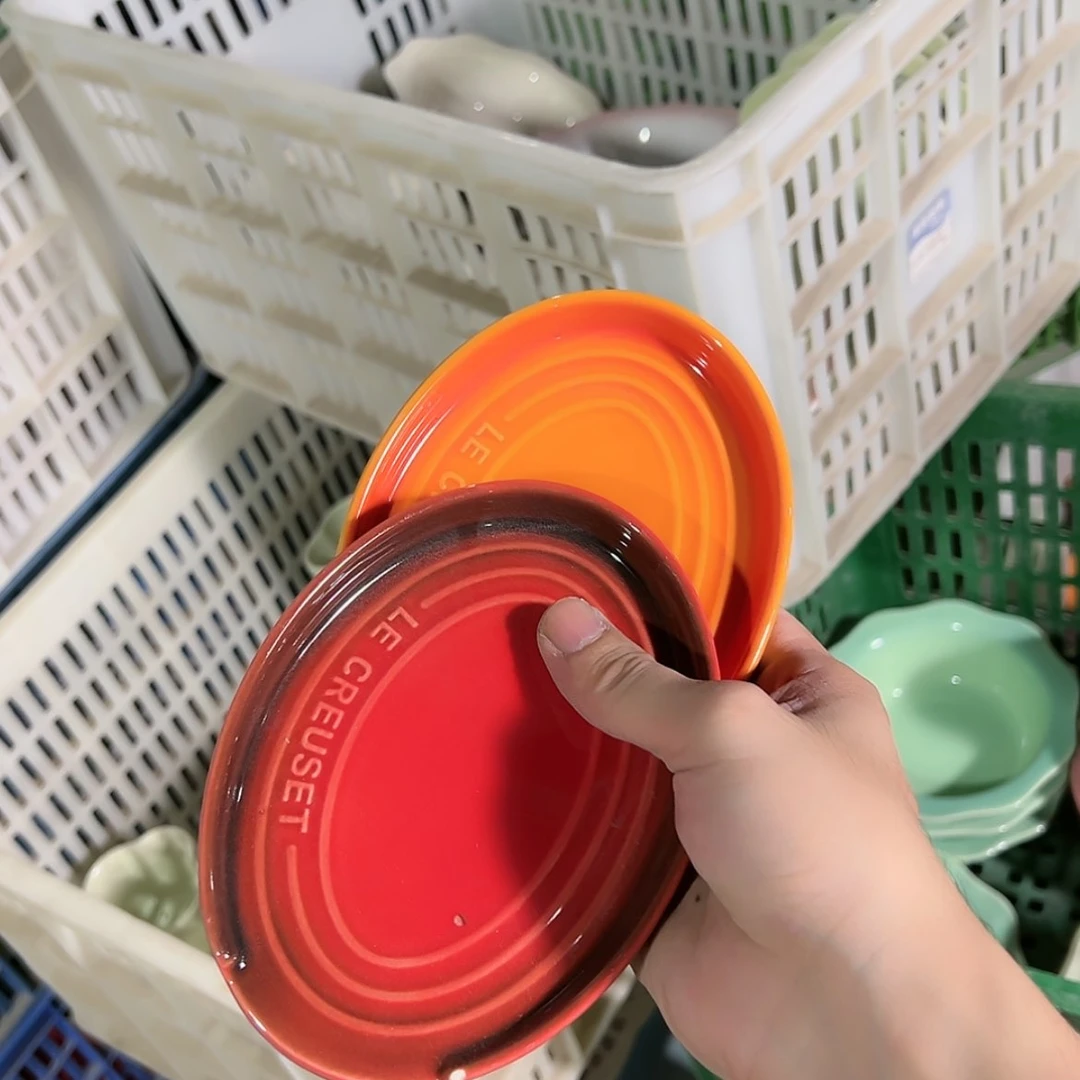 【闪购商品】陶瓷 瑕疵 椭圆勺托 红色➕橙色