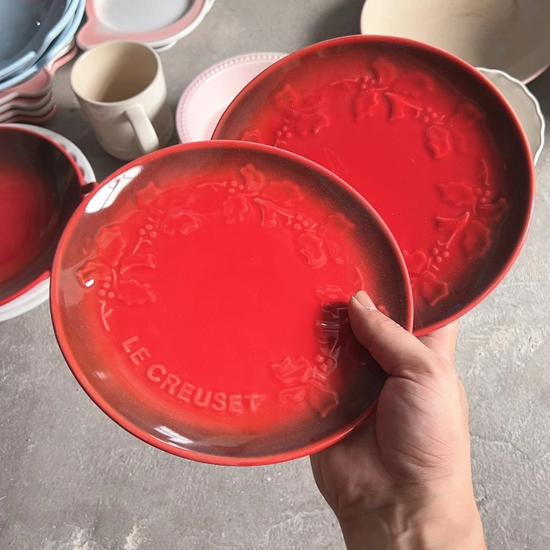 陶瓷 瑕疵 冬青花盘 红2个