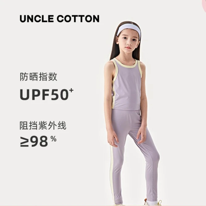 【孤品直降】棉叔叔女童拼条防晒瑜伽打底骑行裤防紫外线342121004