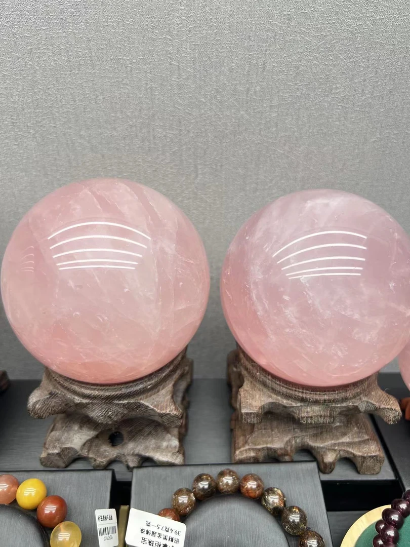 天然粉晶球摆件招财 正桃花