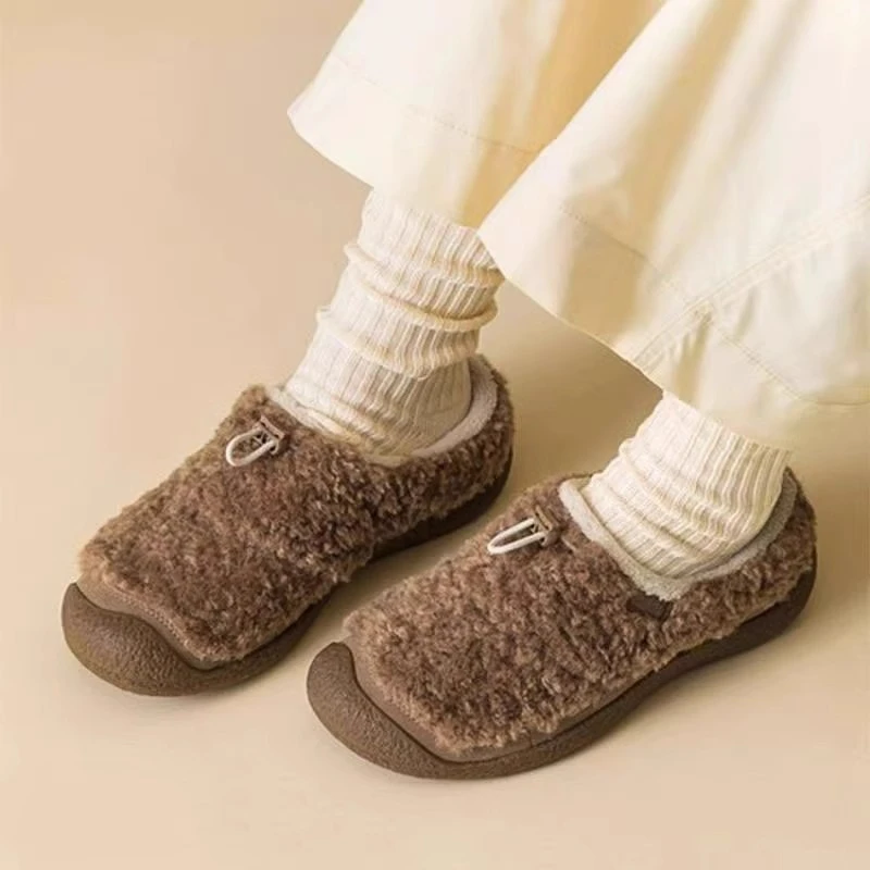 小羊蹄户外一脚蹬毛毛鞋女秋冬防寒保暖户外休闲鞋上班专用棉鞋