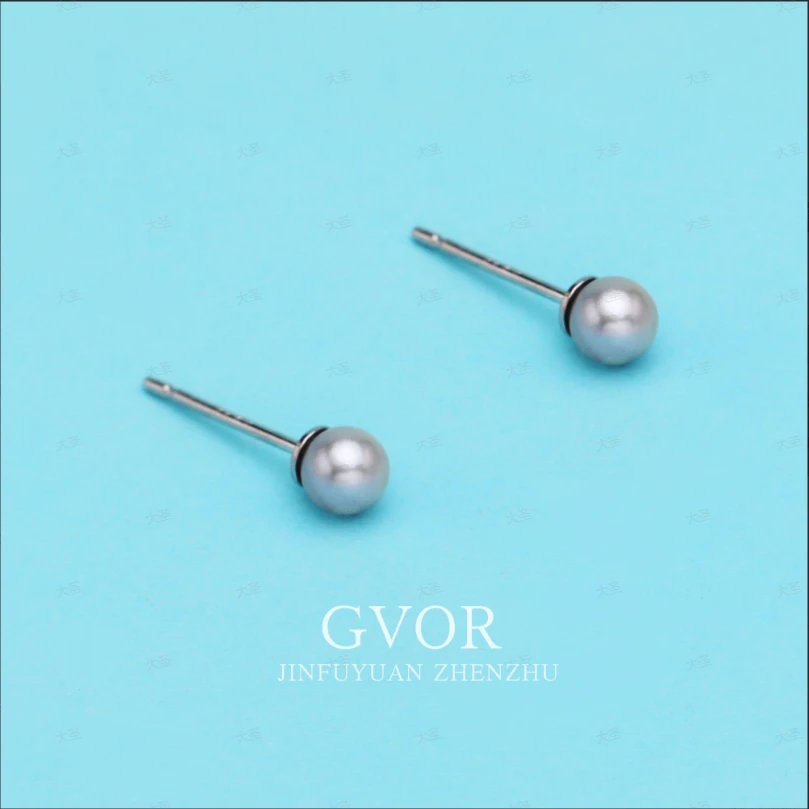 芈伽勒海水灰珍珠耳钉 4-5mm C508