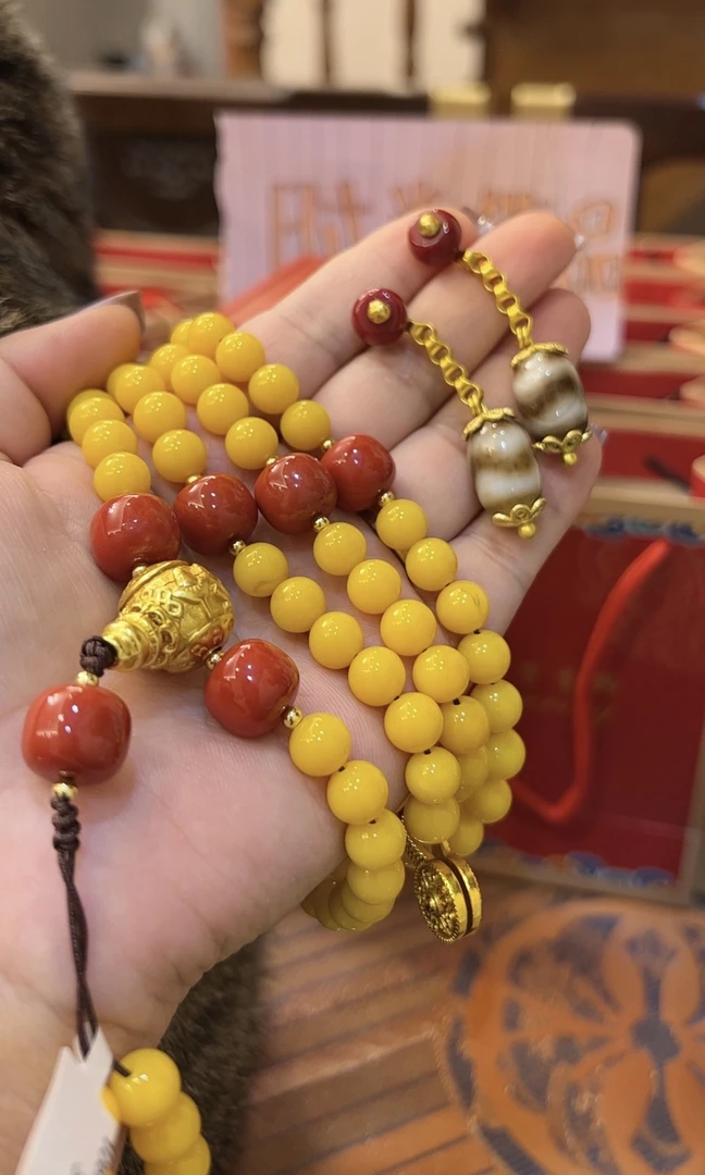 铜合金树脂手链 树脂黄108颗手串，新款两件套，起号福利！