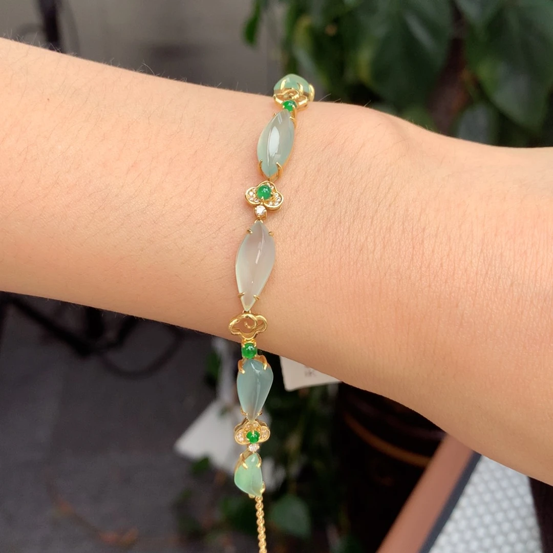翡翠手链18K金镶嵌水滴手链