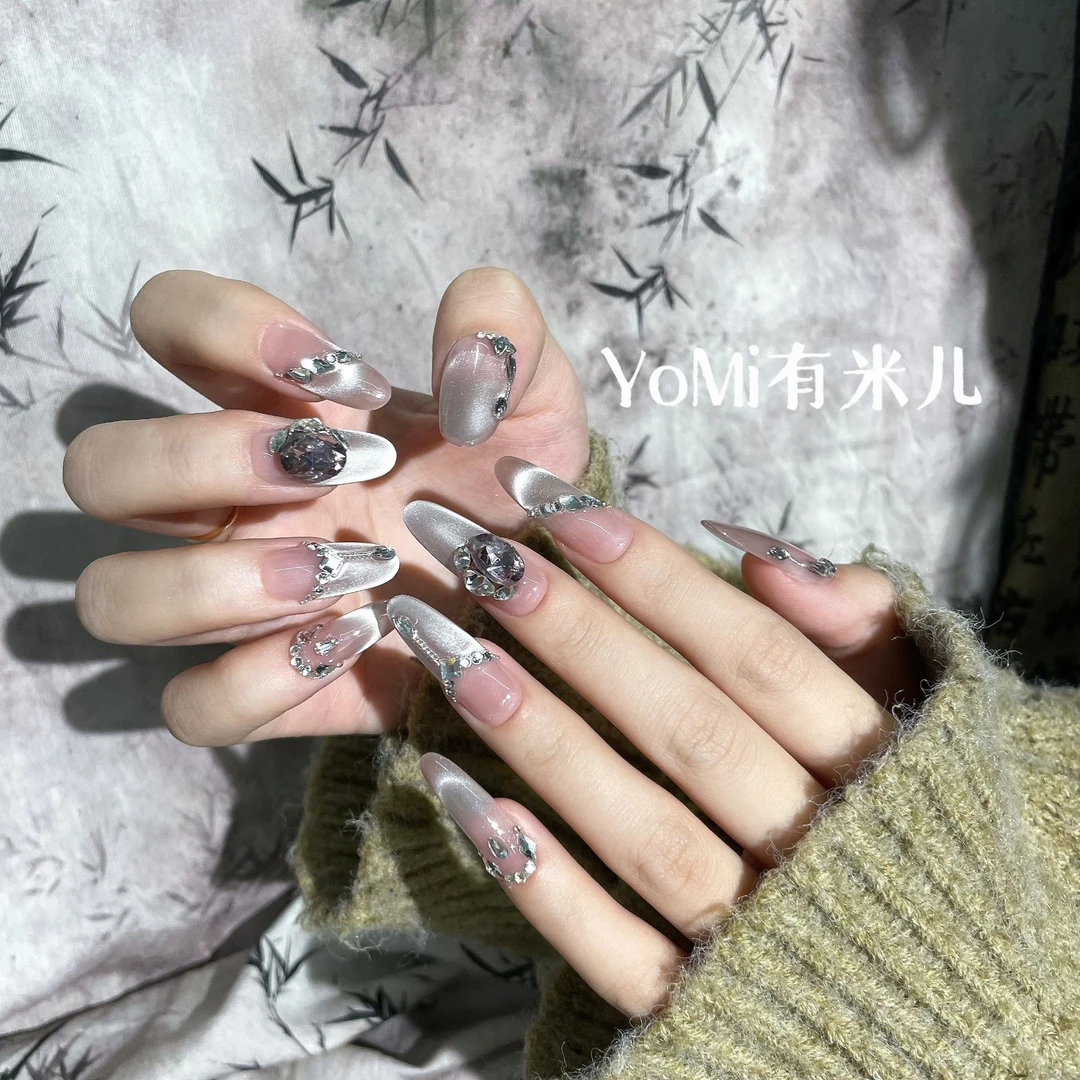 YoMi【过往云烟】初秋爆闪千金风裸色纯色猫眼纯手工可重复穿戴甲77