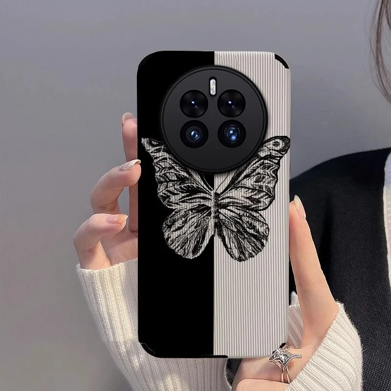 黑白拼接蝴蝶适用华为mate60pro手机壳mate50硅胶40pro时尚p60pro