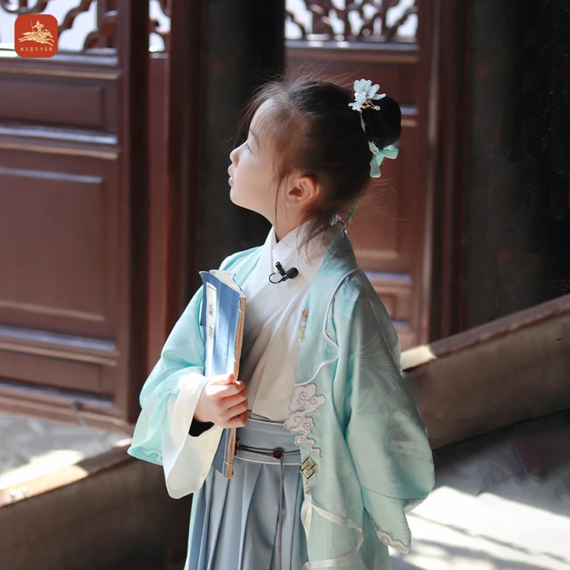 鲜衣怒马少年时【御风】 原创少年汉服 宋制鹤氅假两件 儿童春秋