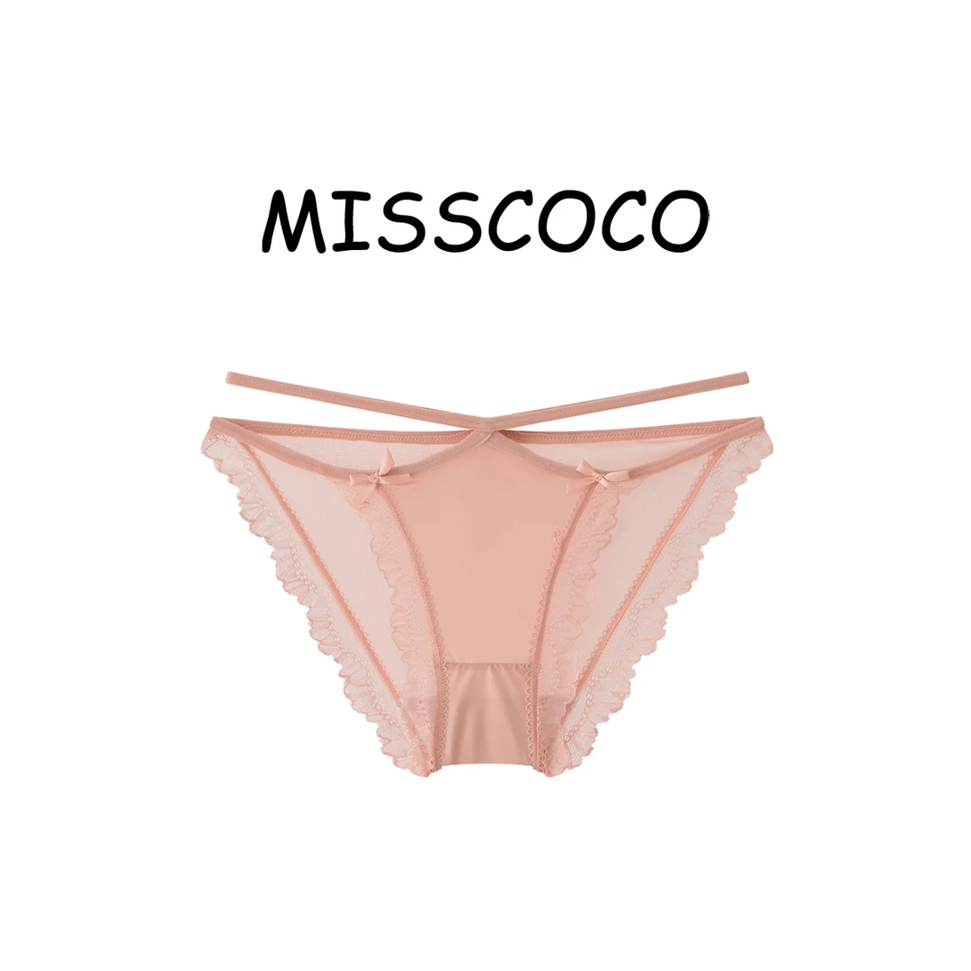 【家妻】法式纯欲风薄款缎面蕾丝内裤性感网纱冰丝镂空女生短裤