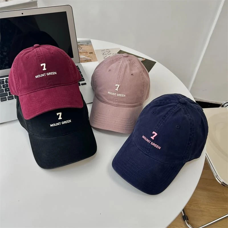 棒球帽女新款刺绣7复古软顶日系帽子户外休闲时尚百搭ins鸭舌帽男