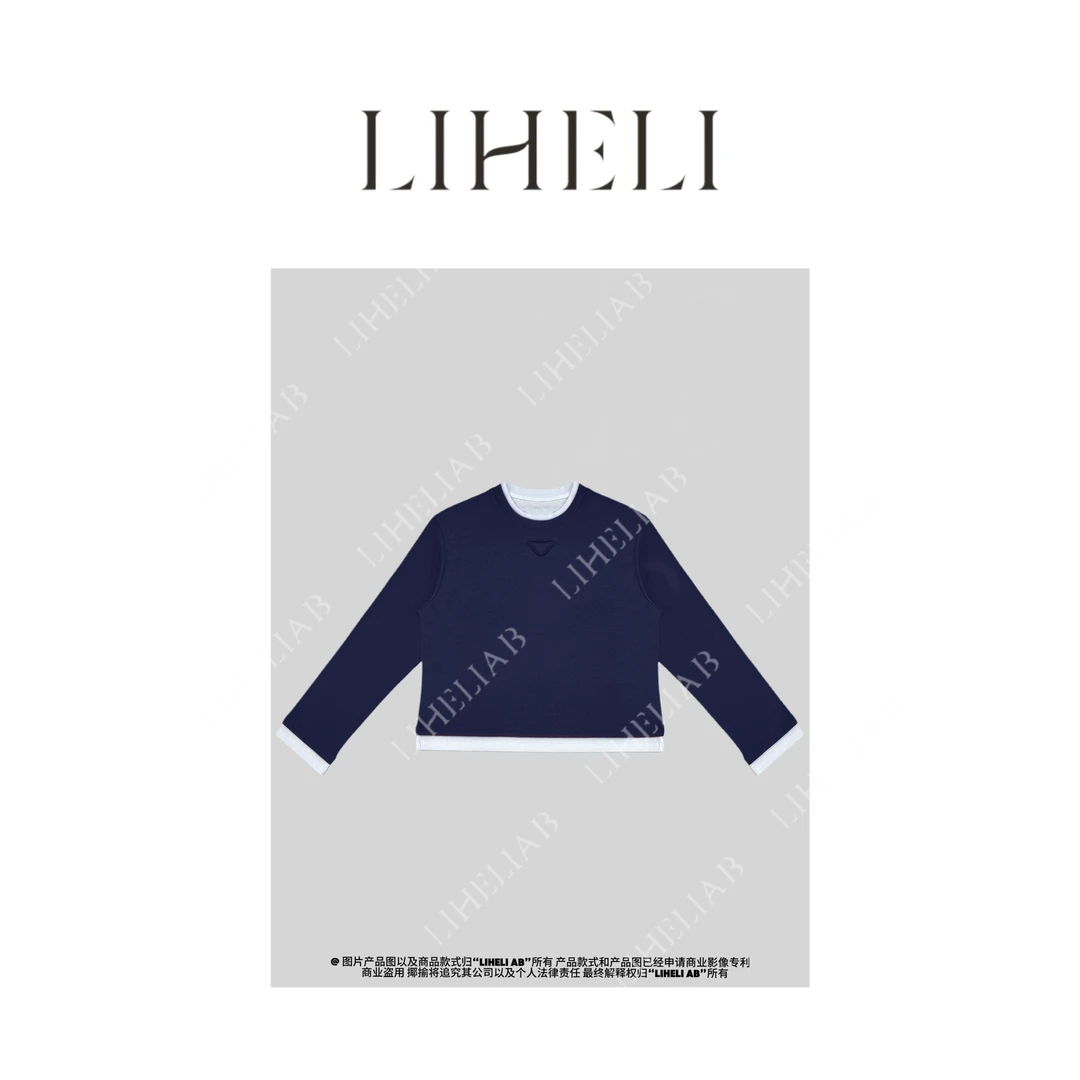 宝儿家 / 三角撞色T 显瘦时髦休闲气质减龄拼接长袖卫衣打底上衣